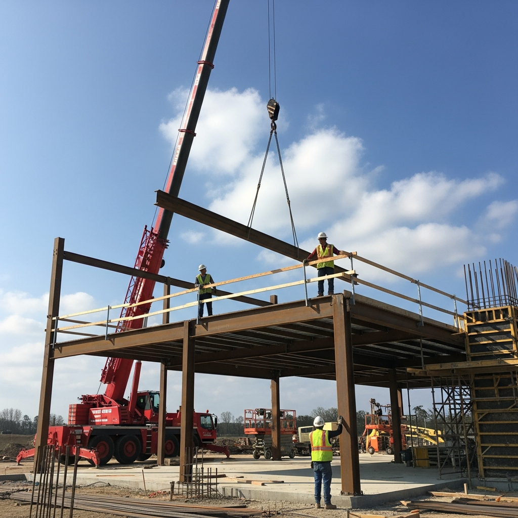 Structural steel frame erection