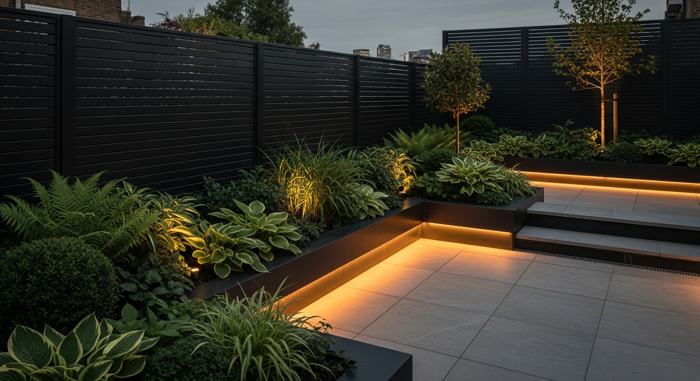 Vibrant green garden and fencing